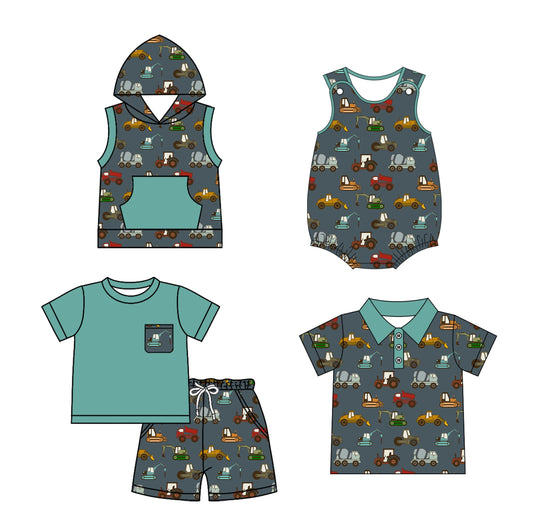 Baby Boy Short Sleeves Trucks Sibling Romper Shirt Set ( Moq 5 Each Style ) 2.10