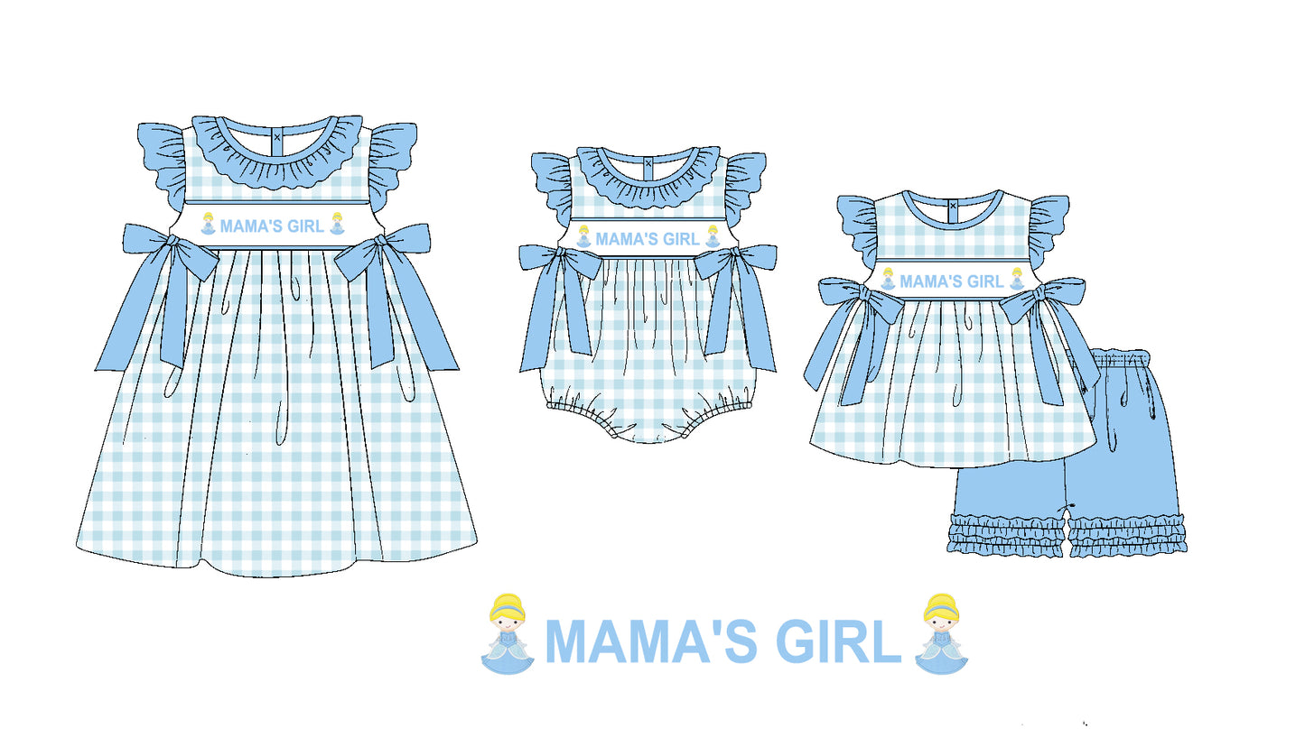 Baby Kids Mama's Girl Plaid Bows Sibling Princess Romper Dress Clothes Set ( Moq 5 Each Design )11.19