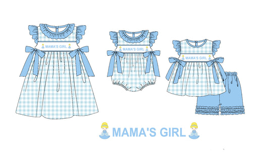 Baby Kids Mama's Girl Plaid Bows Sibling Princess Romper Dress Clothes Set ( Moq 5 Each Design )11.19