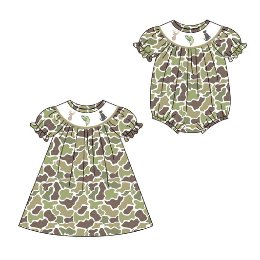 Baby Girl Duck Dog  Deer Camo Hunting Sibling Romper Dress ( Moq 5 Each Style ) 1.17
