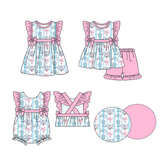 ( Moq 5 Each Style ) Baby Girl Short Sleeves Flower Bows Sibling Romper Dress Set 3.27