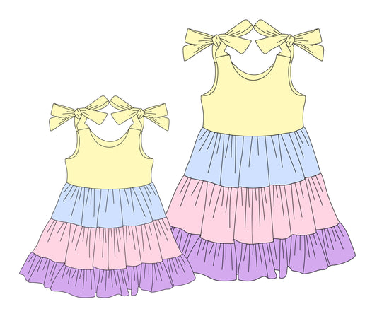 Baby Girl Adult Women Bows Straps Colorful Sibling Cotton Dress ( Moq 5 Each Style ) 3.3