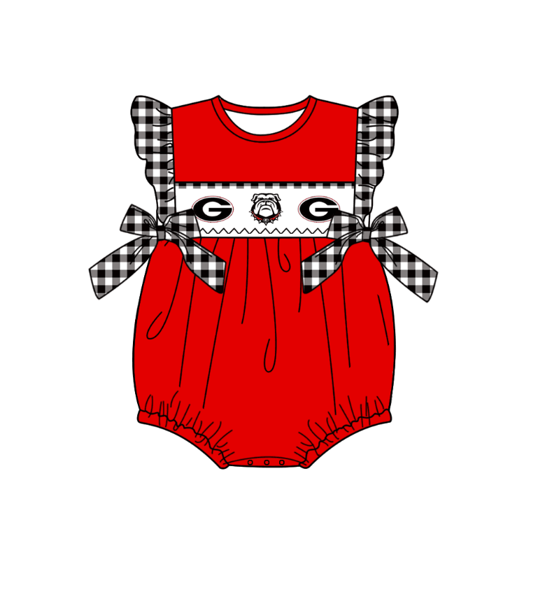 Baby Girl Dog Team Black Plaid Bow Romper