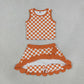 Baby Girls Kids Sleeveless Orange Checked Shirt Scallop Skirt Shorts Yoga Active Set Clothes RTS