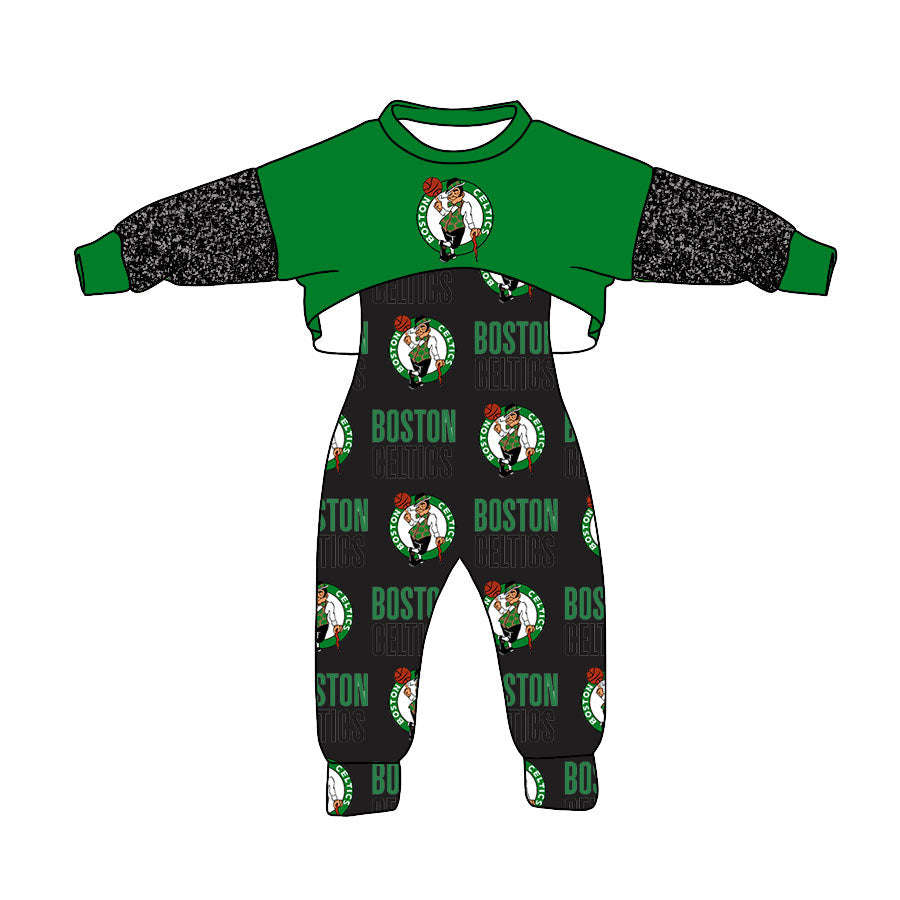 Baby Girl Green Tops Team Jumpsuit Set