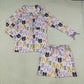 Adult Women Halloween Bows Buttons Tops Pockets Shorts Pajamas Purple Set RTS