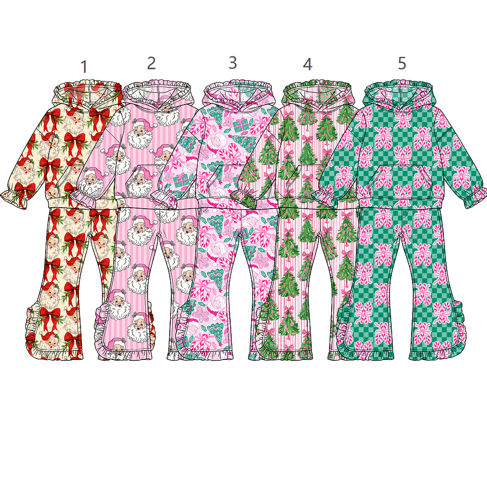 ( Moq 5 Each Style ) Sibling Baby Girls Kids Long Sleeves Christmas Santa Bows Hoodie Shirts Pants Sets Clothes