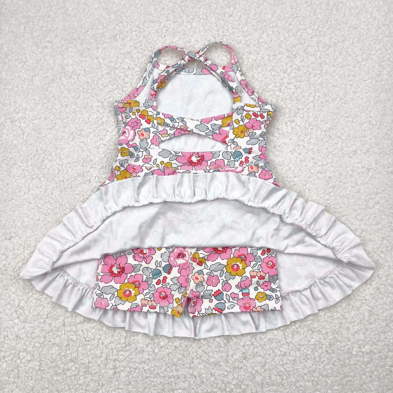 Colors ( 1-7 ) Sibling Baby Girl Straps Flower Bows Yoga Athletic Wear Dress Sibling Clothes RTS