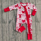 Baby Girls Infant Long Sleeves Hearts Bows Ruffle Zipper Valentine  Romper RTS
