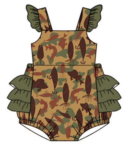 Baby Boy Girl Fishing Camo Sibling Matching Dress Romper Clothes Set ( Moq 5 Each style )