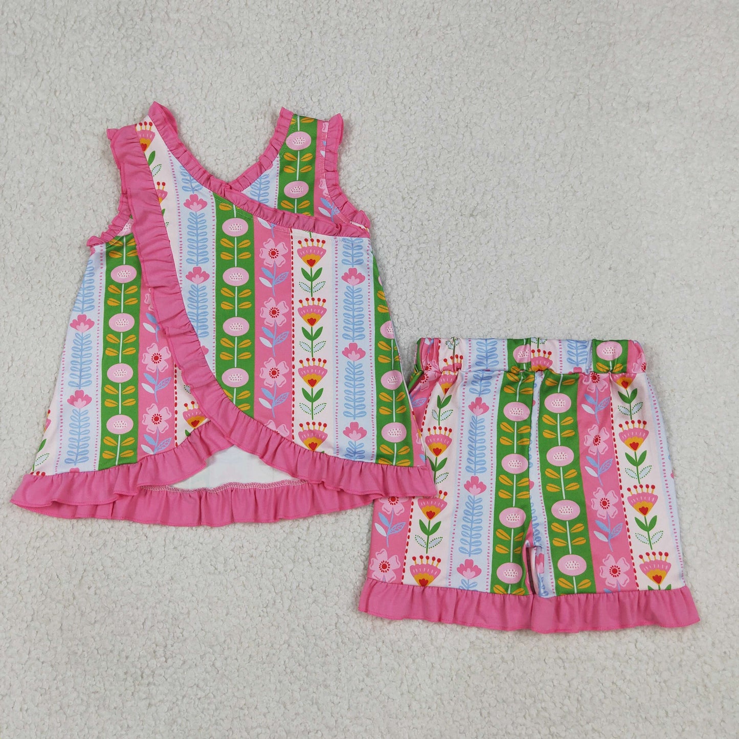 Baby Girl Kids Flower Pink Ruffle Tops Shorts Set Summer Clothes RTS