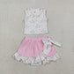 Baby Girls Bows Flower Buttons Tops Ruffle Pink Skirt Shorts Yoga Active Clothes Set RTS