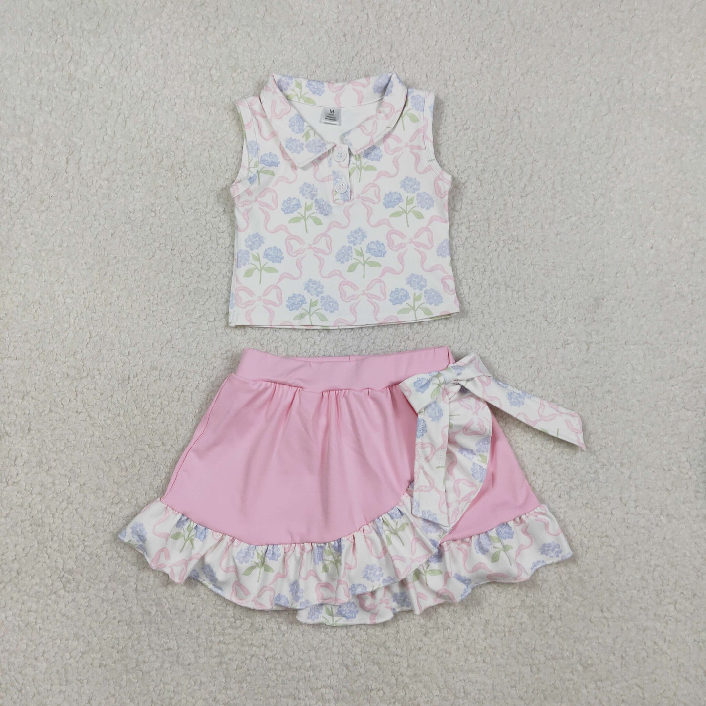 Baby Girls Bows Flower Buttons Tops Ruffle Pink Skirt Shorts Yoga Active Clothes Set RTS