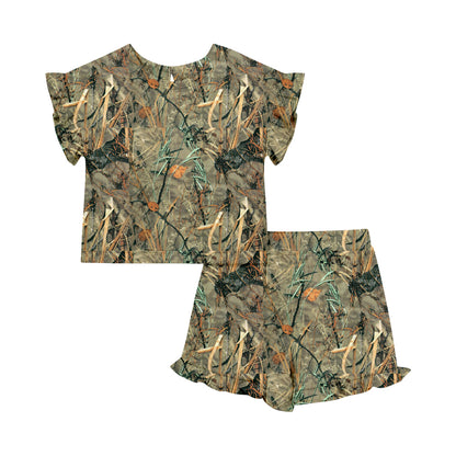 ( Moq 5 Each Style ) Sibling Baby Girls Kids Short Sleeves Camo Shirts Shorts Summer Sets