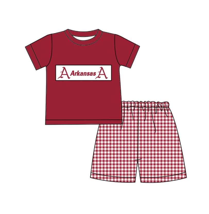 Moq 5 Baby Girl Short Sleeves Red Shirt Plaid Shorts Team Set