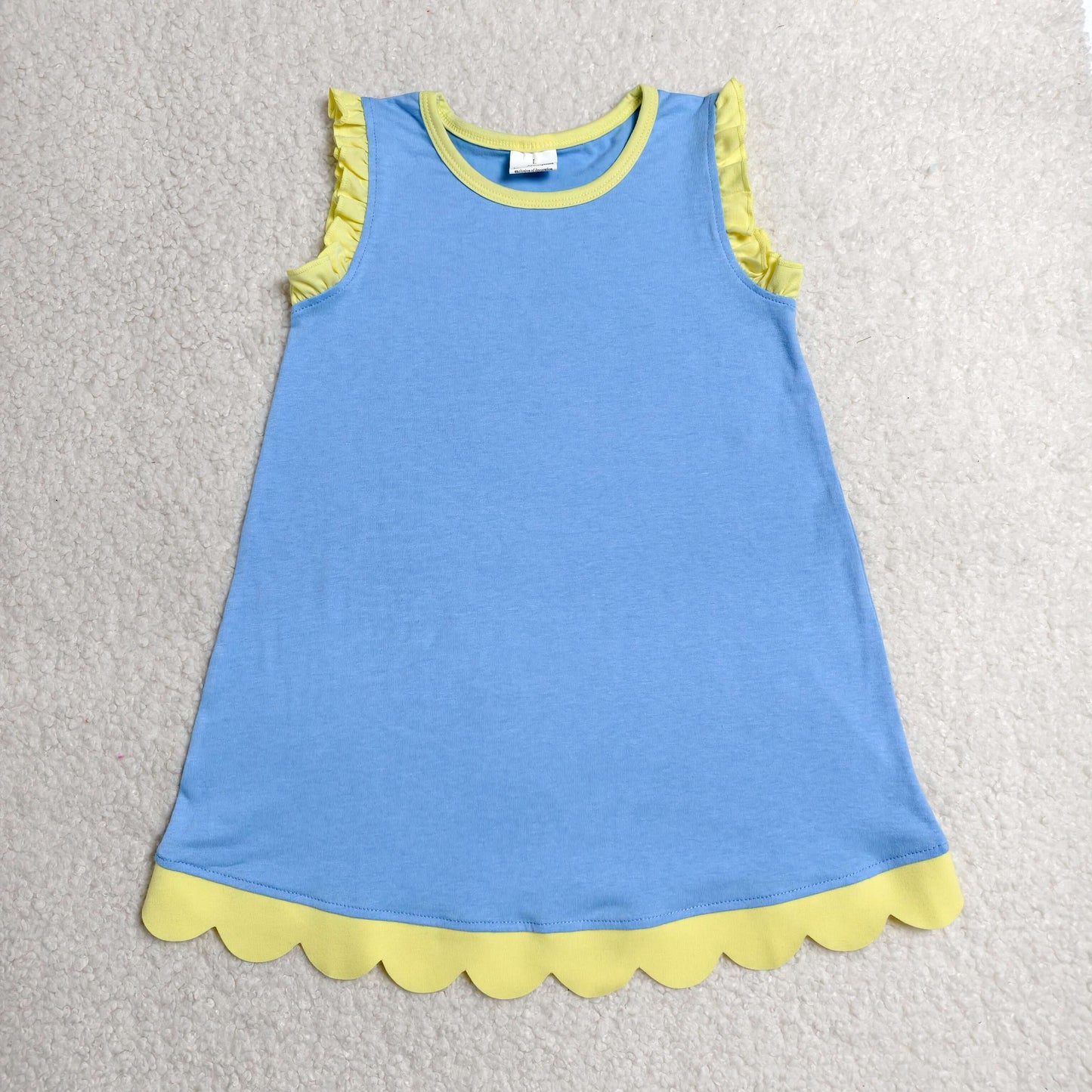 Sibling Baby Girls Kids Sleeveless Scallop Knee Length Dresses Cotton Clothes RTS