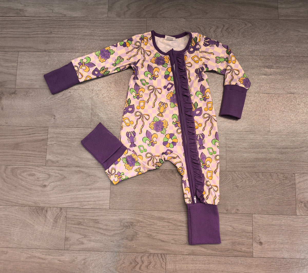 ( No moq ) Preorder Baby Girls Kids Crawfish Bows Mardi Gras Zipper Footie Sleeper Romper Clothes