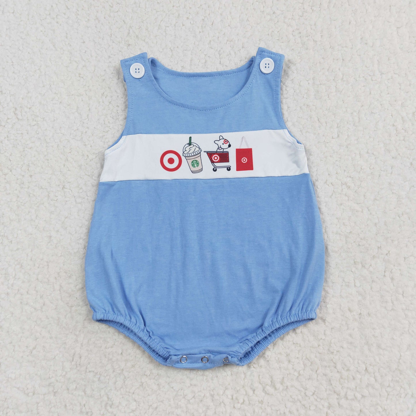 Baby Boy Girl Coffee Cart Sibling Blue Romper Clothes Set