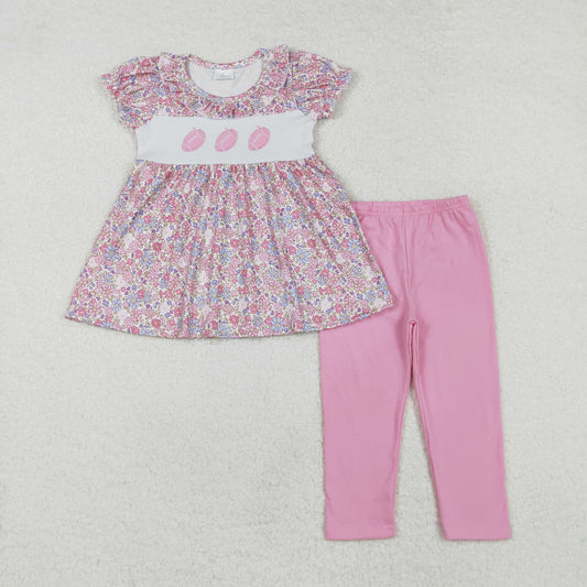 Baby Girl Long Sleeves Embroidery Football Floral Tunic Pants Clothes Set