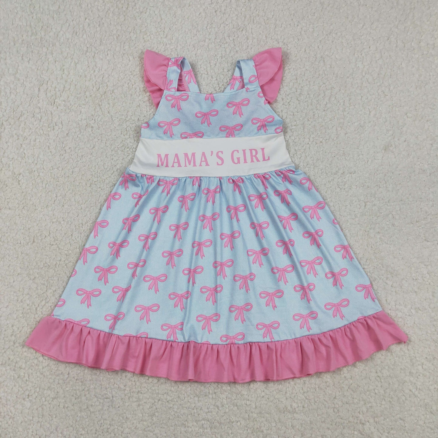 Baby Girls Kids Short Sleeves Mama's Girl Bows Ruffle Knee Length Dress RTS