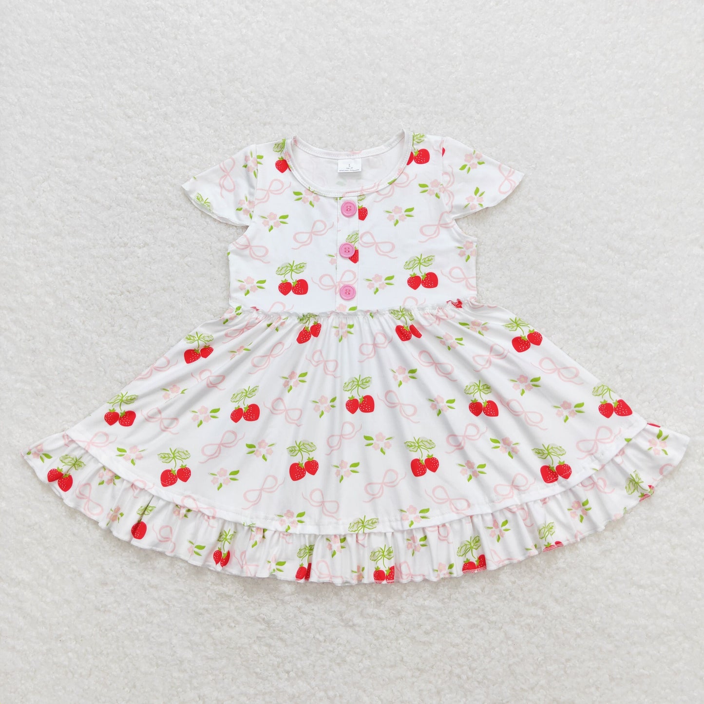 Baby Girl Summer Short Sleeves Strawberry Floral Twirl Dress