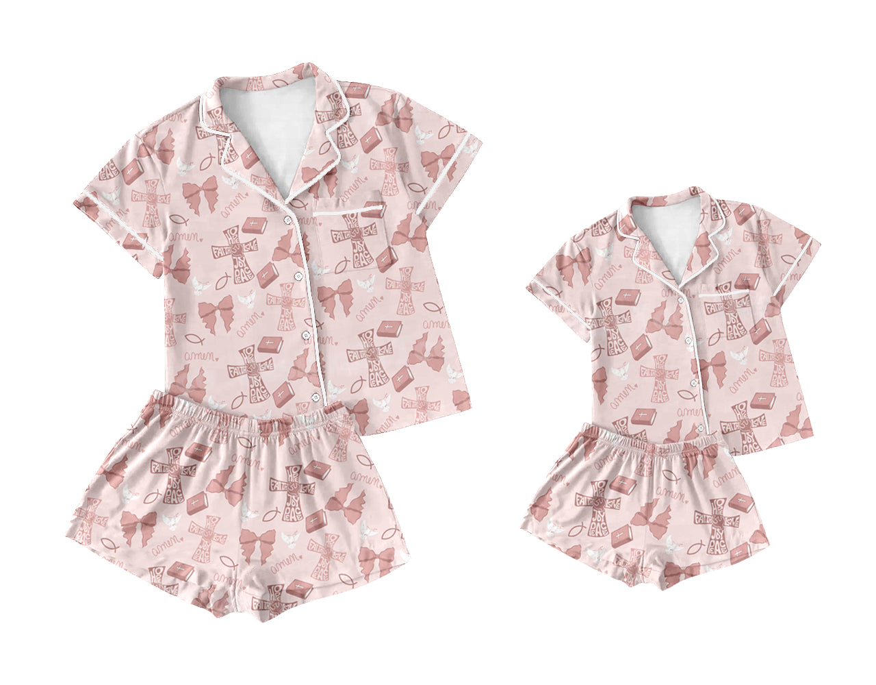 Baby Girl Toddler Adult Women Short Sleeves Bows Shorts Sibling Family Shorts Pajamas Set ( Moq 5 Each Style ) 12.6