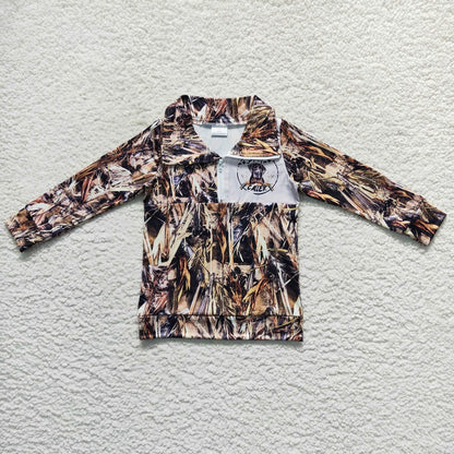 GT0313 Baby Girl Long Sleeves Dog Camo Zipper Hunting Pullover