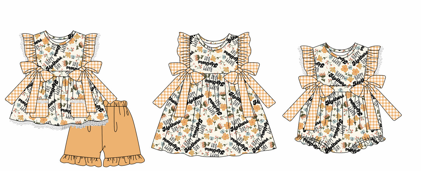 Baby Girl Short Sleeves Mother's Day Flower Sibling Romper Dress Clothes Set ( Moq 5 Each Design )12.3