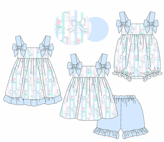 Baby Girl Bows Stripes Flower Sibling Romper Dress Set ( Moq 5 Each Style ) 1.20