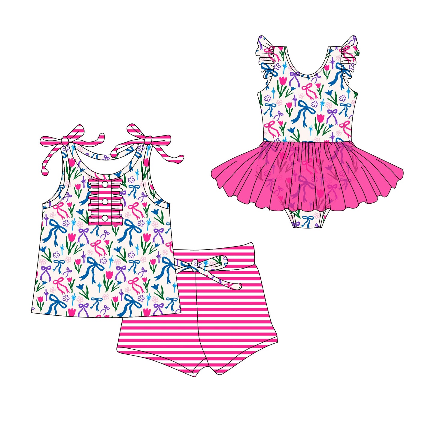 Baby Girl Summer Flower Bows Sibling Romper Set ( Moq 5 Each Style ) 3.13