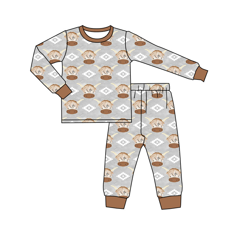 Baby Boy Toddler Western Cow Long Sleeves Pocket Shirt Pants Set Pajamas