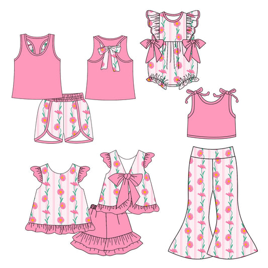 ( Moq 5 Each Style ) Baby Girl Summer Flower Pink Sibling Romper Set 4.24