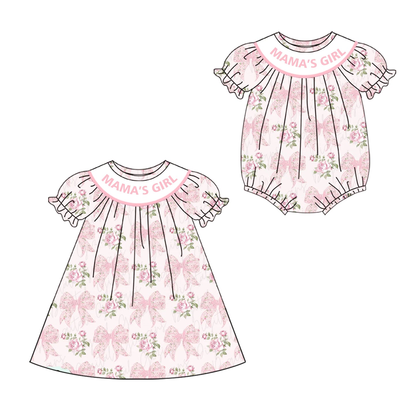 ( Moq 5 Each Style ) Baby Kids Short Sleeves Flower Bows Mama's Girl Sibling Romper Dress 4.19