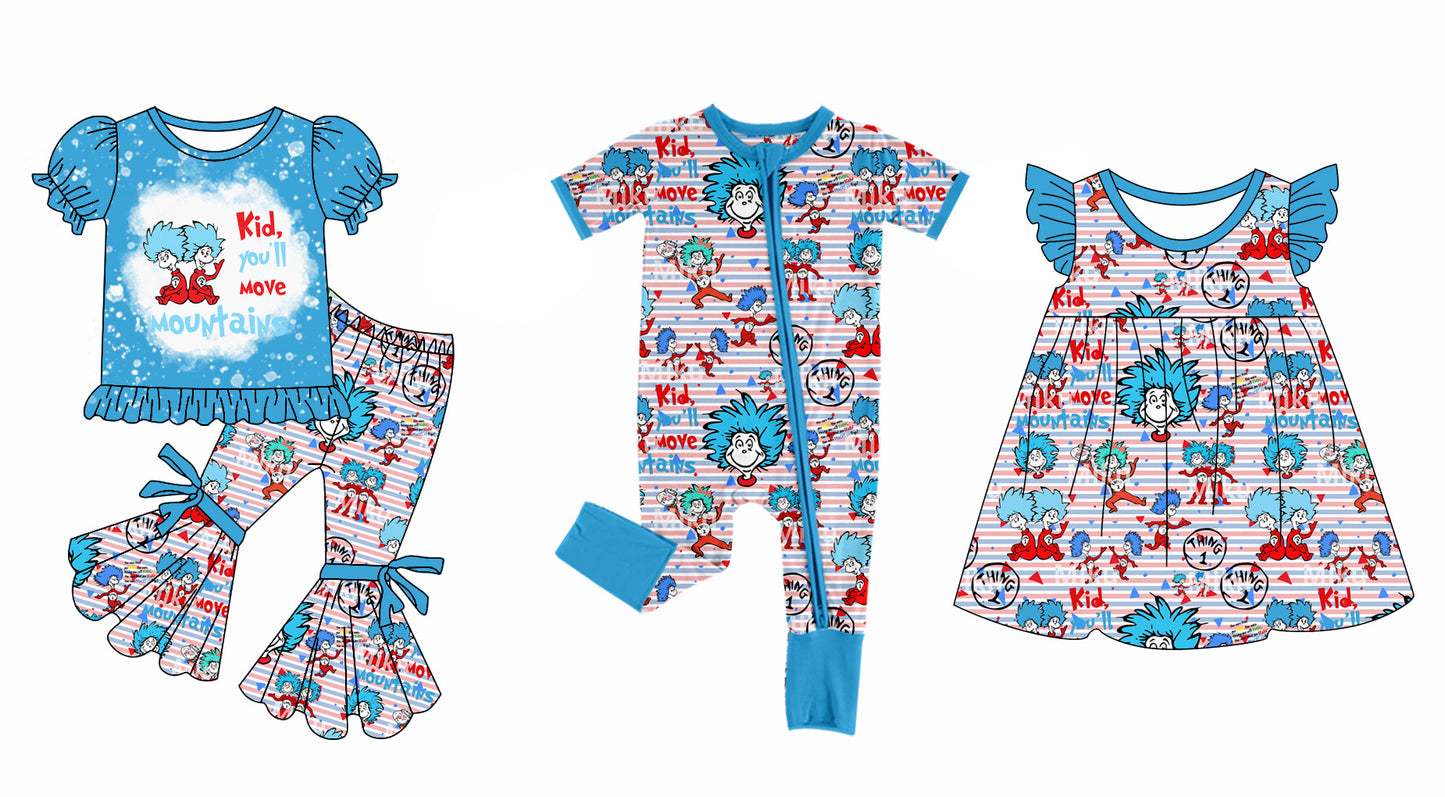 Baby Girl Short Sleeves Dr Reading Sibling Blue Romper Dress Clothes Set ( Moq 5 Each Design )11.28