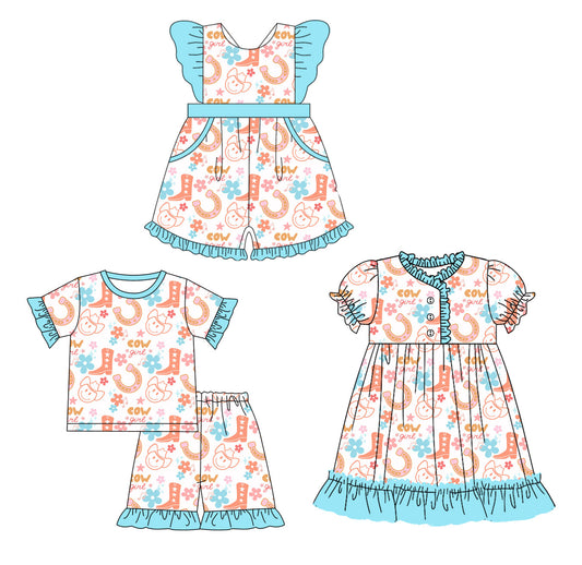 Baby Girl Short Sleeves Western Smile Sibling Jumpsuit Dress Set ( Moq 5 Each Design ) 12.10