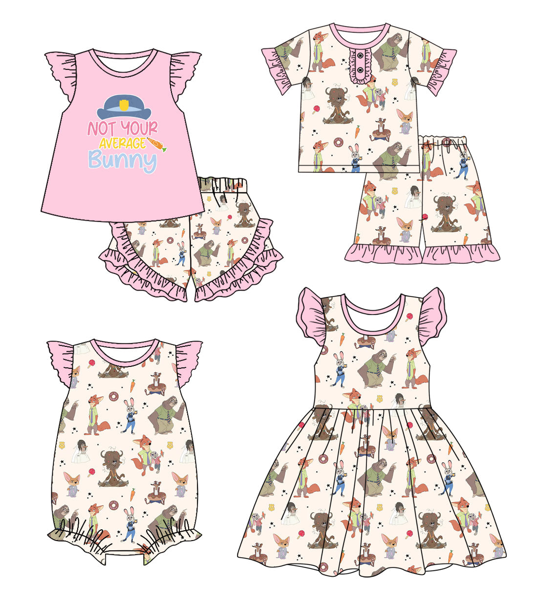 Baby Girl Short Sleeves Bunny Animals Sibling Romper Set ( Moq 5 Each Style ) 12.28