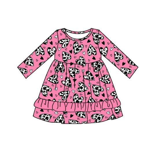 Baby Girl Long Sleeves Western Hearts Pink Dress