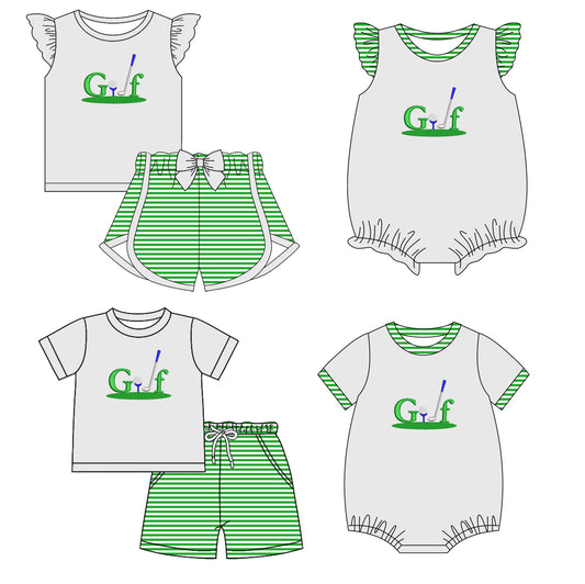Baby Boy Girl Short Sleeves Golf Stripes Sibling Romper Set ( Moq 5 Each Style ) 2.12