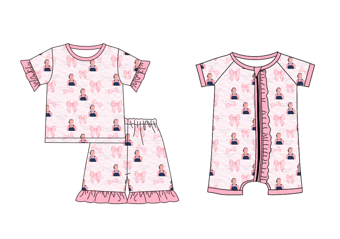 Children Girl Short Sleeves Teacher Pink Bows Sibling Romper Clothes Set ( Moq 5 Each Design ) 12.2