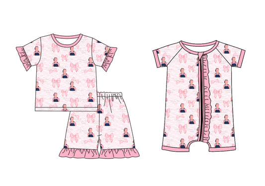 Children Girl Short Sleeves Teacher Pink Bows Sibling Romper Clothes Set ( Moq 5 Each Design ) 12.2