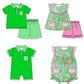 Baby Boy Girl Short Sleeves Green Summer Sibling Dress Romper Clothes Set ( Moq 5 Each style )