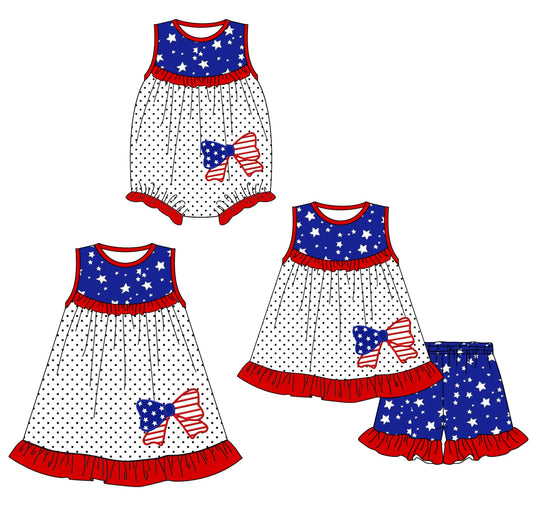 Baby Girl July 4th Bows Stars Sibling Romper Dress Set ( Moq 5 Each Style ) 1.23