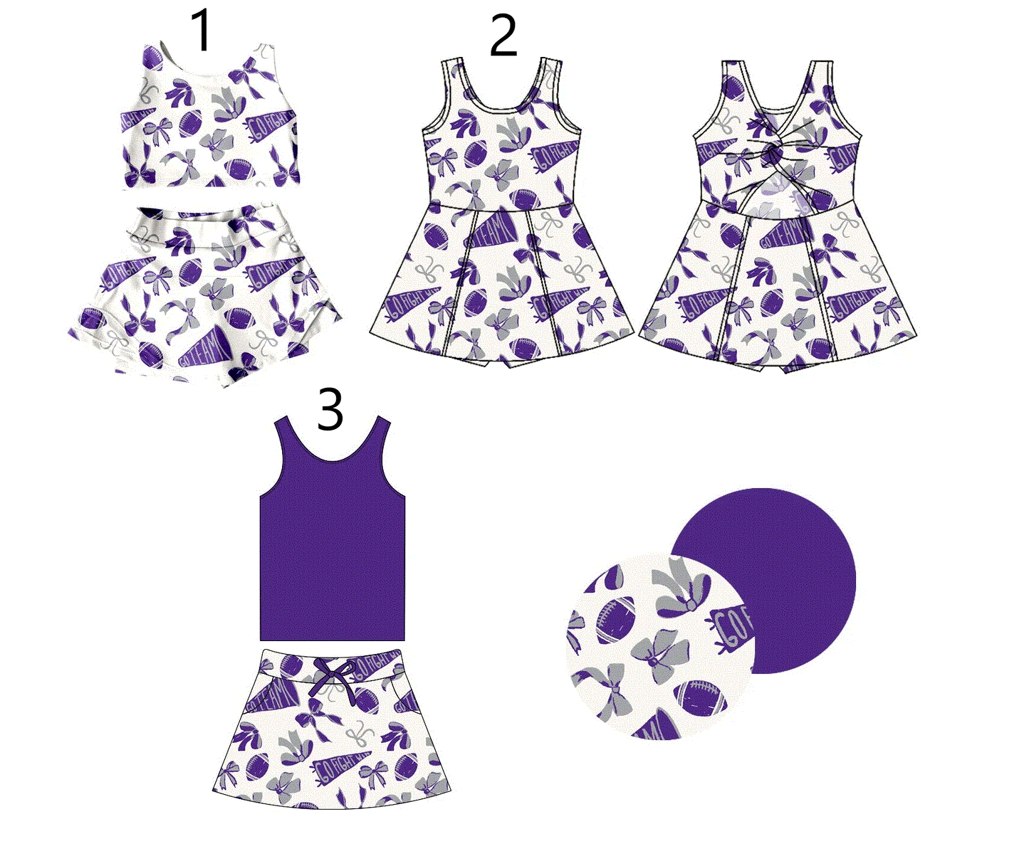 Baby Girl Cheer Football Bows Sibling Purple Dress Set ( Moq 5 Each Style ) 1.16