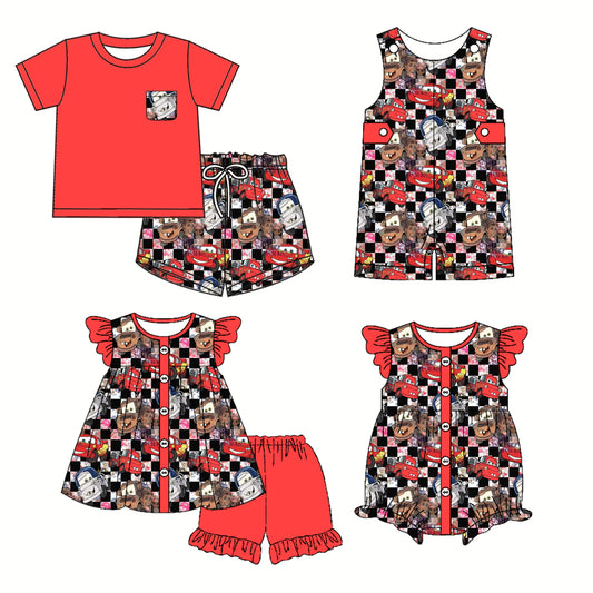 Baby Boy Cartoon Car Checked Sibling Romper Dress Set ( Moq 5 Each Style ) 2.22