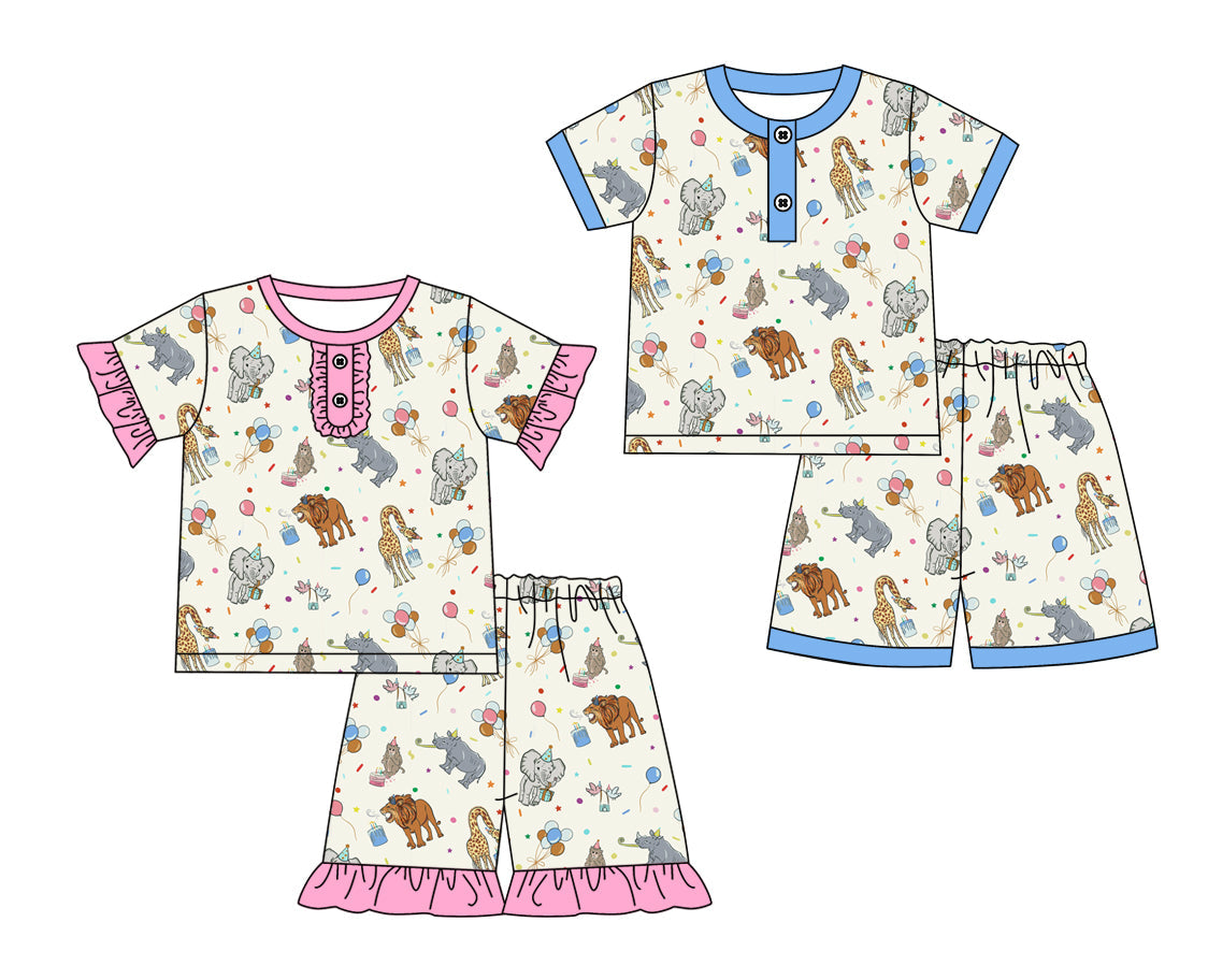 Baby Boy Girl Short Sleeves Animals Birthday Sibling Pajamas Set ( Moq 5 Each Style ) 12.17