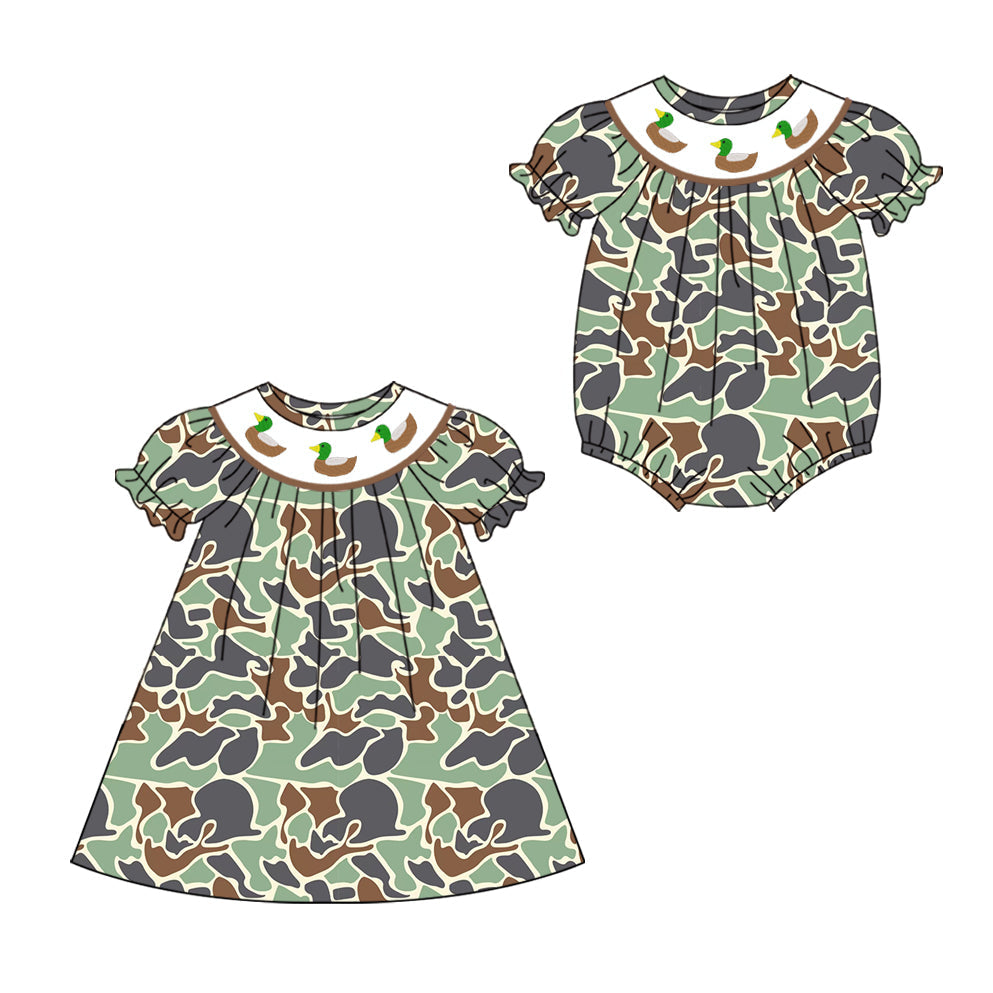 Baby Girl Ducks Camo Sibling Romper Dress ( Moq 5 Each Style ) 1.17