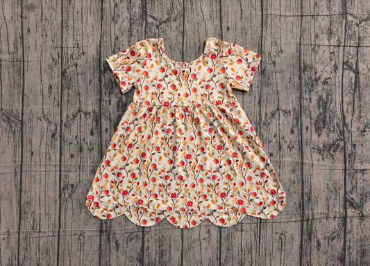 ( No moq ) Preorder Baby Girls Kids Short Sleeves Apple Back to School Scallop Dress Clothes