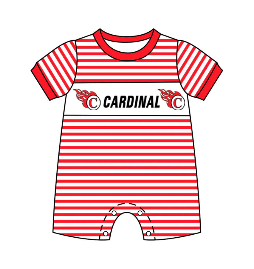 Baby Boy Short Sleeves Red Stripes Team C Romper ( Moq 5 )