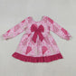 Baby Girl Long Sleeves Cakes Tree Christmas Pink Bow Ruffle Dress RTS