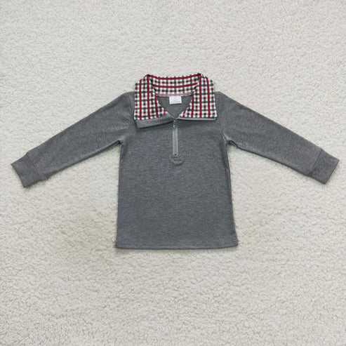 Baby Boy Long Sleeves Sibling Brother Pullover Grey Cotton Tee Shirt